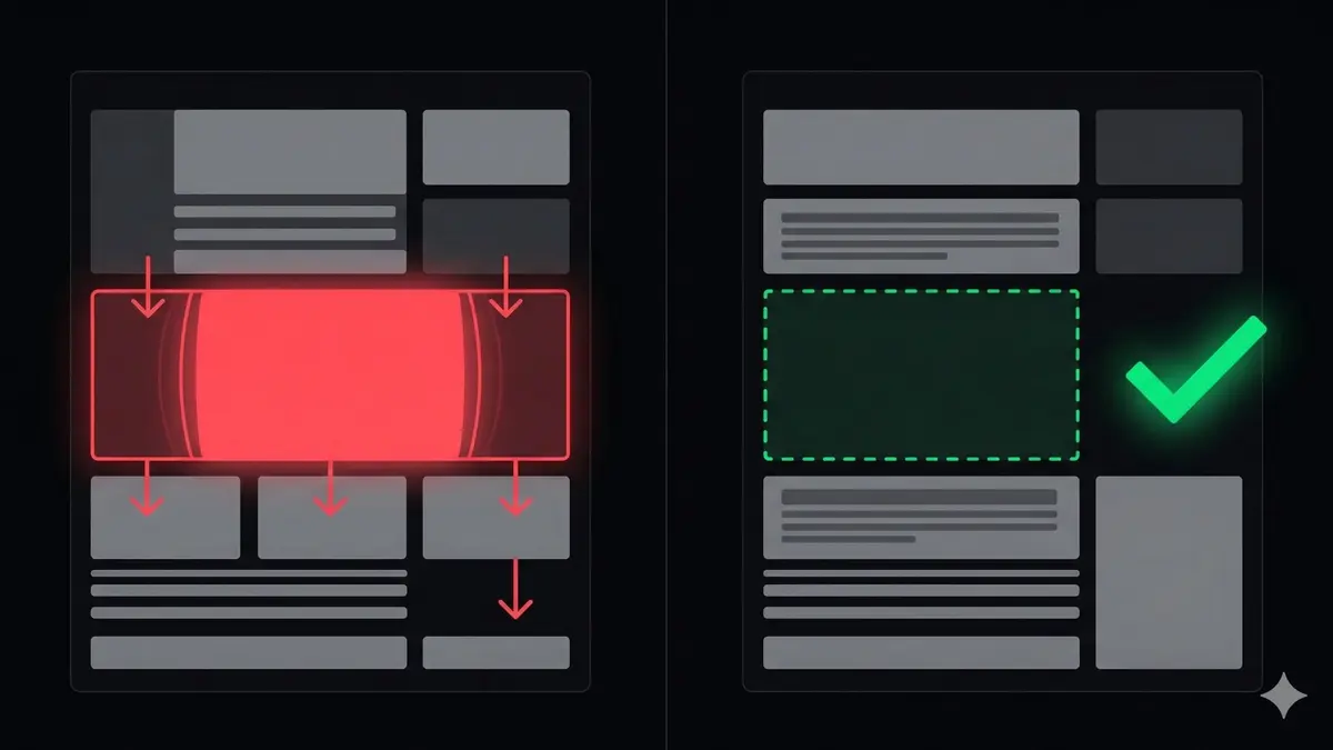 Dynamic content injection causing layout shift versus pre-reserved placeholder space preventing any movement